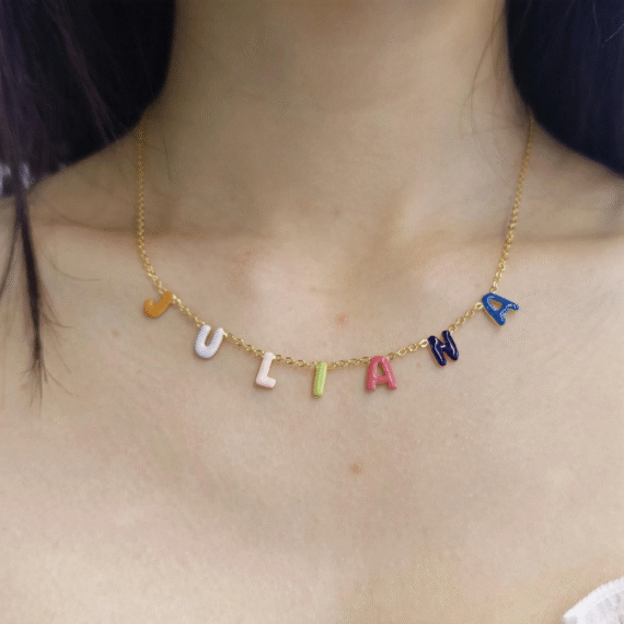 Personalized Enamel Bubble Name Necklace with Custom Design 3D 18k 14k Gold Name and Font with Multiple Unique Fancy Colorful Colors 2