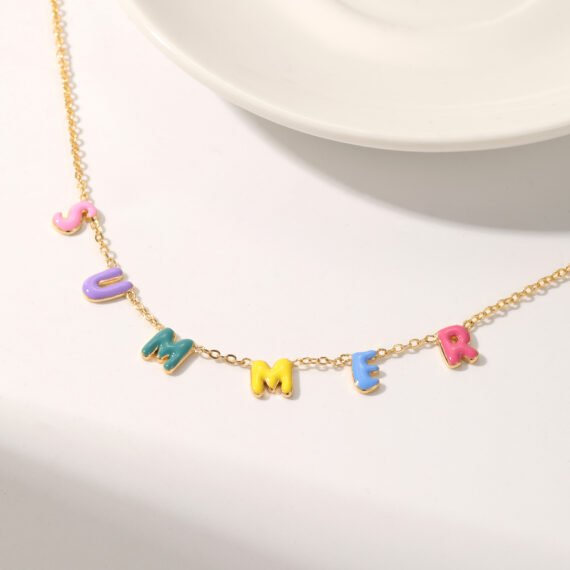 Personalized Enamel Bubble Name Necklace with Custom Design 3D 18k 14k Gold Name and Font with Multiple Unique Fancy Colorful Colors 4