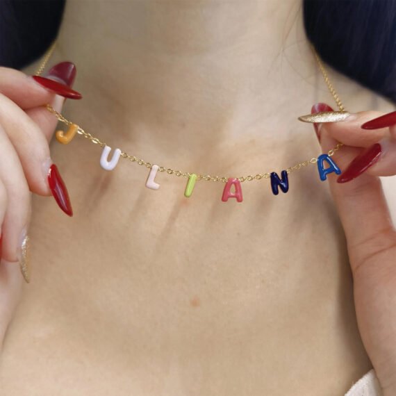 Personalized Enamel Bubble Name Necklace with Custom Design 3D 18k 14k Gold Name and Font with Multiple Unique Fancy Colorful Colors 5