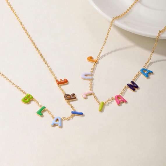 Personalized Enamel Bubble Name Necklace with Custom Design 3D 18k 14k Gold Name and Font with Multiple Unique Fancy Colorful Colors 6