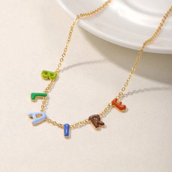 Personalized Enamel Bubble Name Necklace with Custom Design 3D 18k 14k Gold Name and Font with Multiple Unique Fancy Colorful Colors 7
