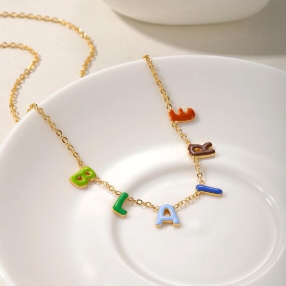 Personalized Enamel Bubble Name Necklace with Custom Design 3D 18k 14k Gold Name and Font with Multiple Unique Fancy Colorful Colors 8