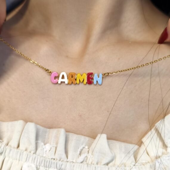 rainbow colorful custom name necklace with custom design and personalized name bubble letters necklace for women 4