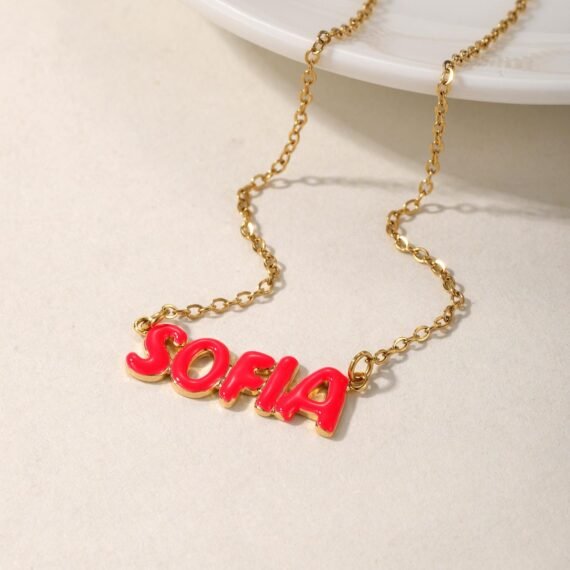 rainbow colorful custom name necklace with custom design and personalized name bubble letters necklace for women 7