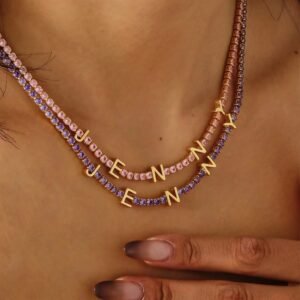 Custom name necklace with gold letters and crystal chain