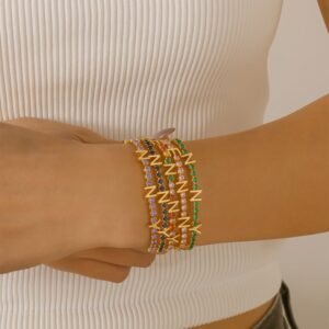 Gold initial bracelet with customizable crystal colors