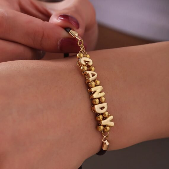 Gold letter name bracelet on colorful cord