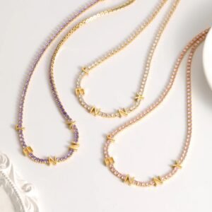Gold plated name necklace with colorful CZ crystals