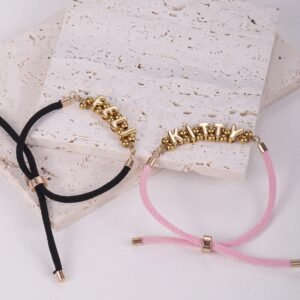 Personalized bubble letters shiny gold color multiple cord colors bracelet with personalized name