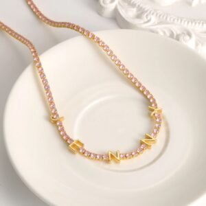 Personalized gold letter necklace with crystal chain