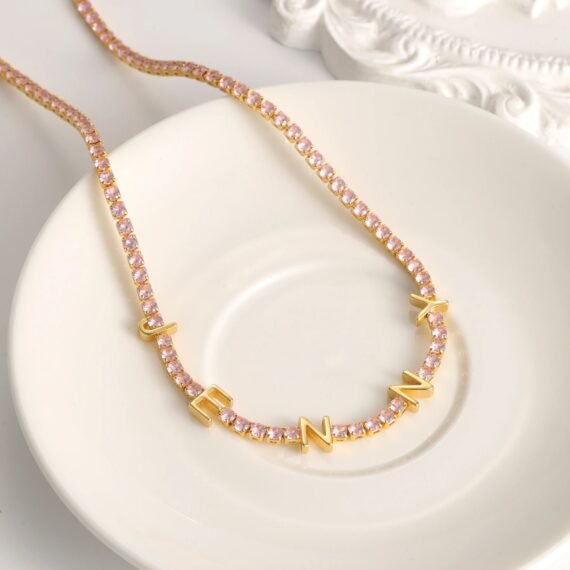 Personalized gold letter necklace with crystal chain
